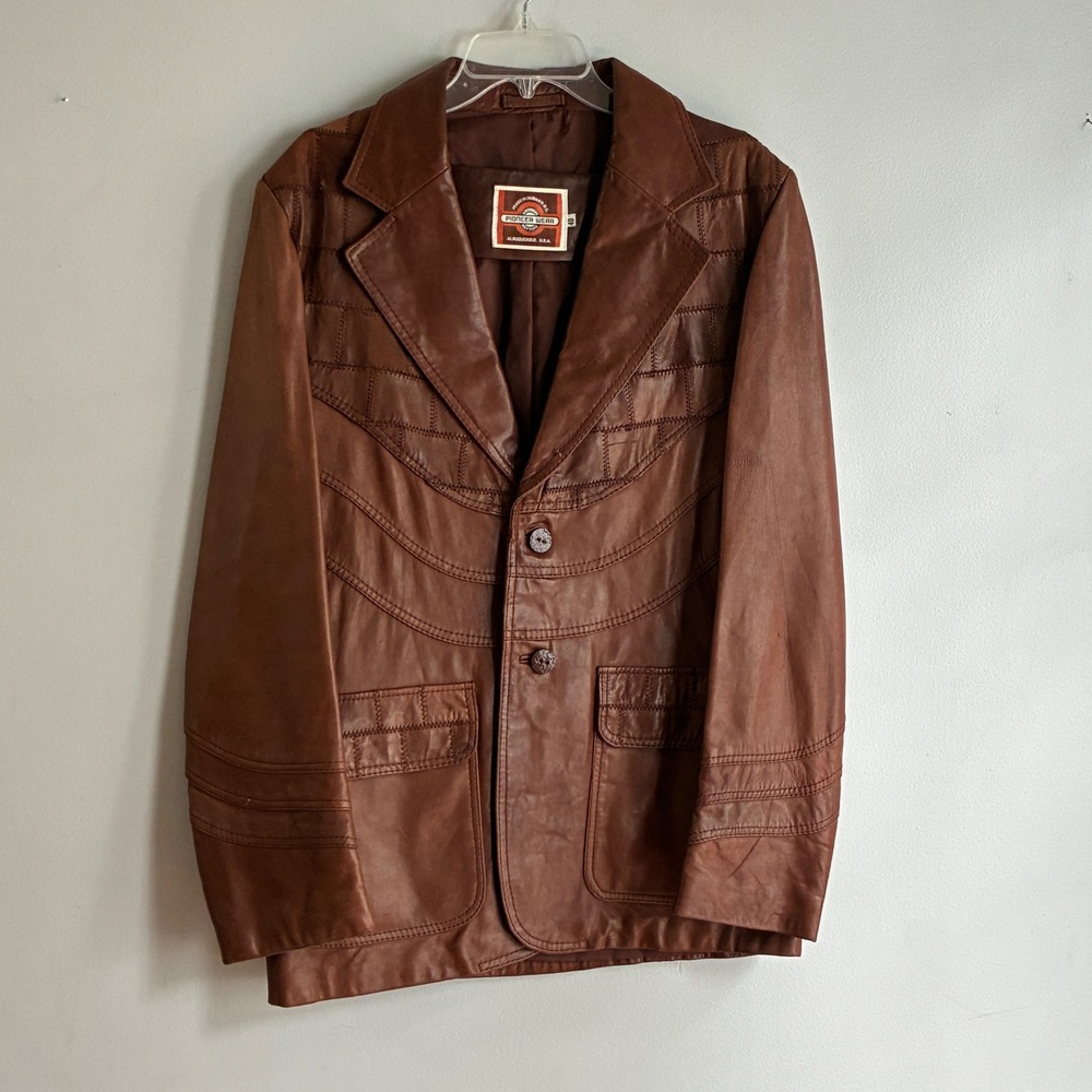 Vintage 80s Pioneer Wear Leather Blazer Mens 40 Western Patchwork Cowboy Coat